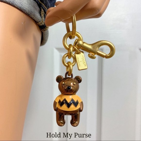Coach X Peanuts Charlie Brown Bear Bag Keychain Charm #5398 NWT - Picture 3 of 7